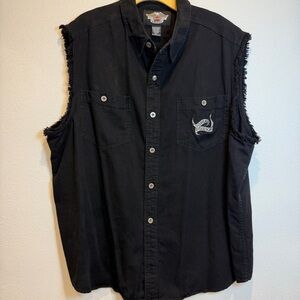 Harley-Davidson Sleeveless Button Down Vintage Men’s XXL Black Denim Shirt